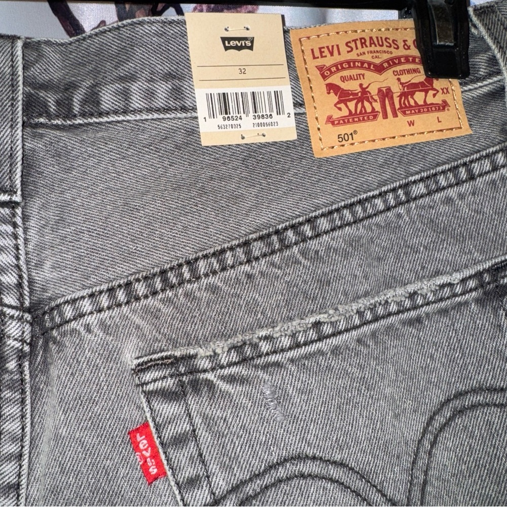 Levi's 501 Distressed Button Fly High-Waisted Shorts - Picture 3 of 10